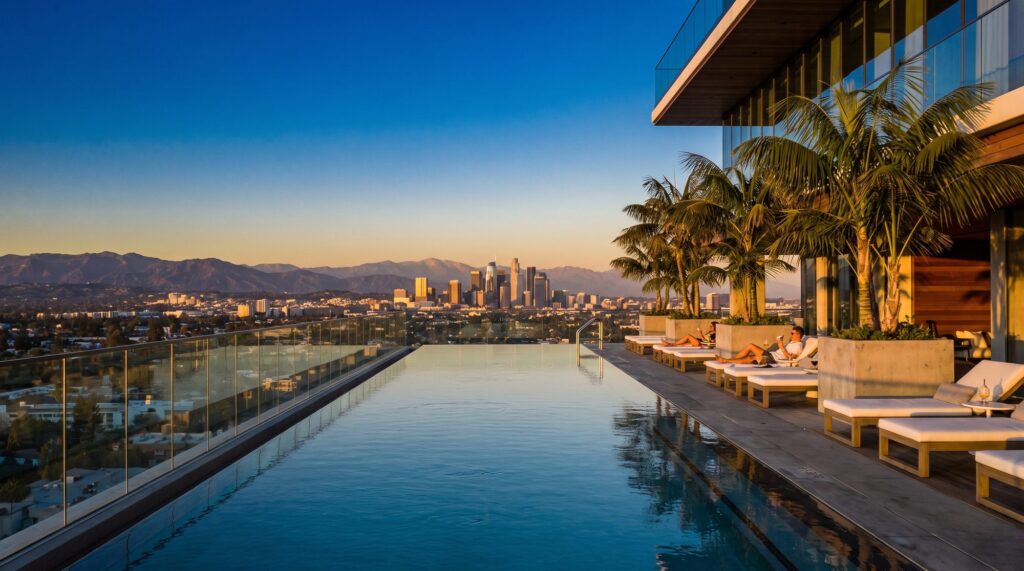Rooftop infinity pool over the city